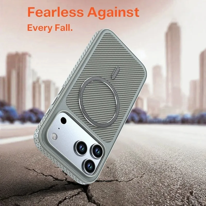 New Carbon Fiber Texture Magnetic Phone Case for IPhone 18 17 16 15 14 13 Pro Max Armor Protection for Magsafe Shockproof Cover view 3