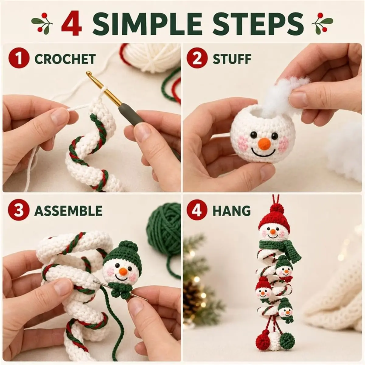 【HOT A88T】 Beginner Friendly Christmas Crochet Kit - DIY Handmade Yarn Project for Spiral Ornaments - Easy Crafting Fun D