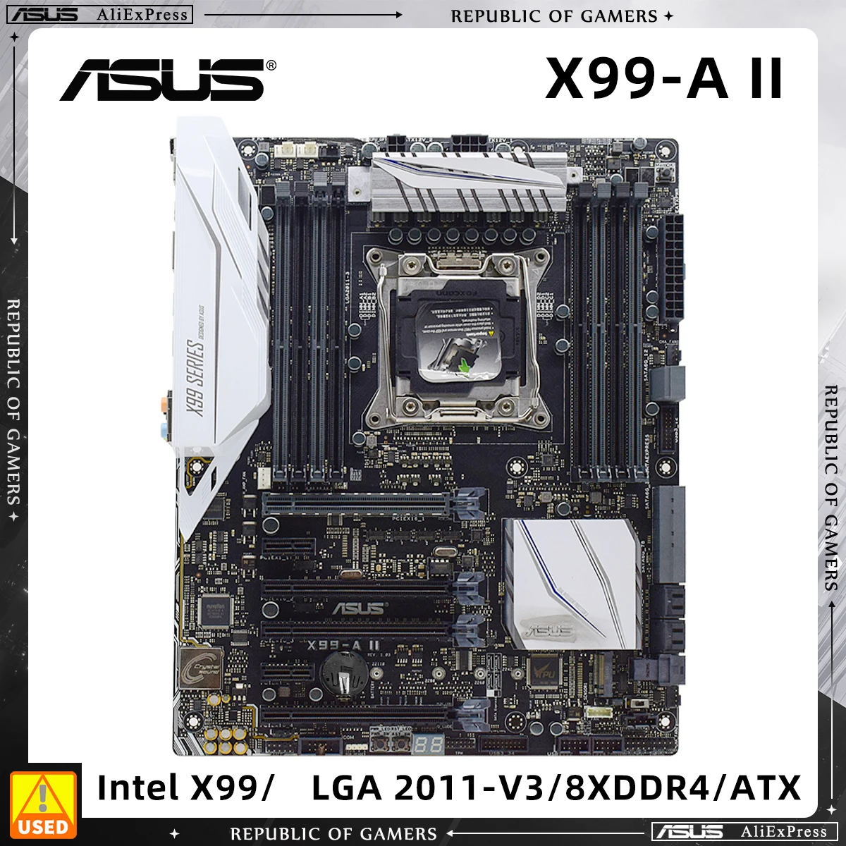 ASUS X99-A II, Used Motherboard With LGA 2011-3 Socket, for Intel Core i7 6900K, Supports 8x DIMM Max. 128GB DDR4, ATX Mainboard