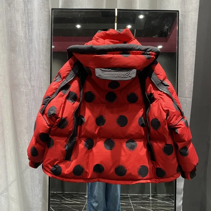 النسخة الكورية من الموضة المطبوعة البولكا نقطة البولكا نقطة أسفل سترة المرأة شتاء جديد سميكة ورقيقة الأبيض بطة أسفل سترة #6