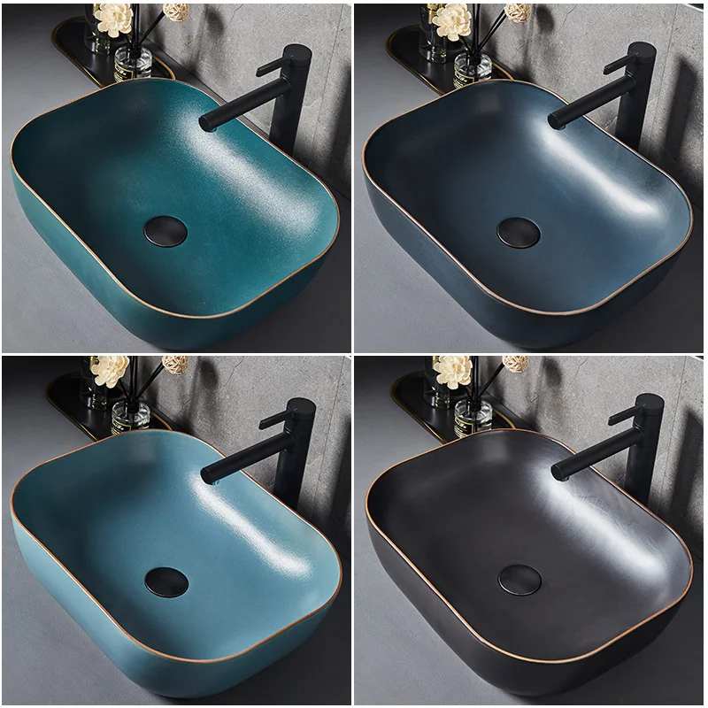 

Gold color Jingdezhen factory directly art hand painted ceramic patterned ceramic sink bathroom wash basin bowl