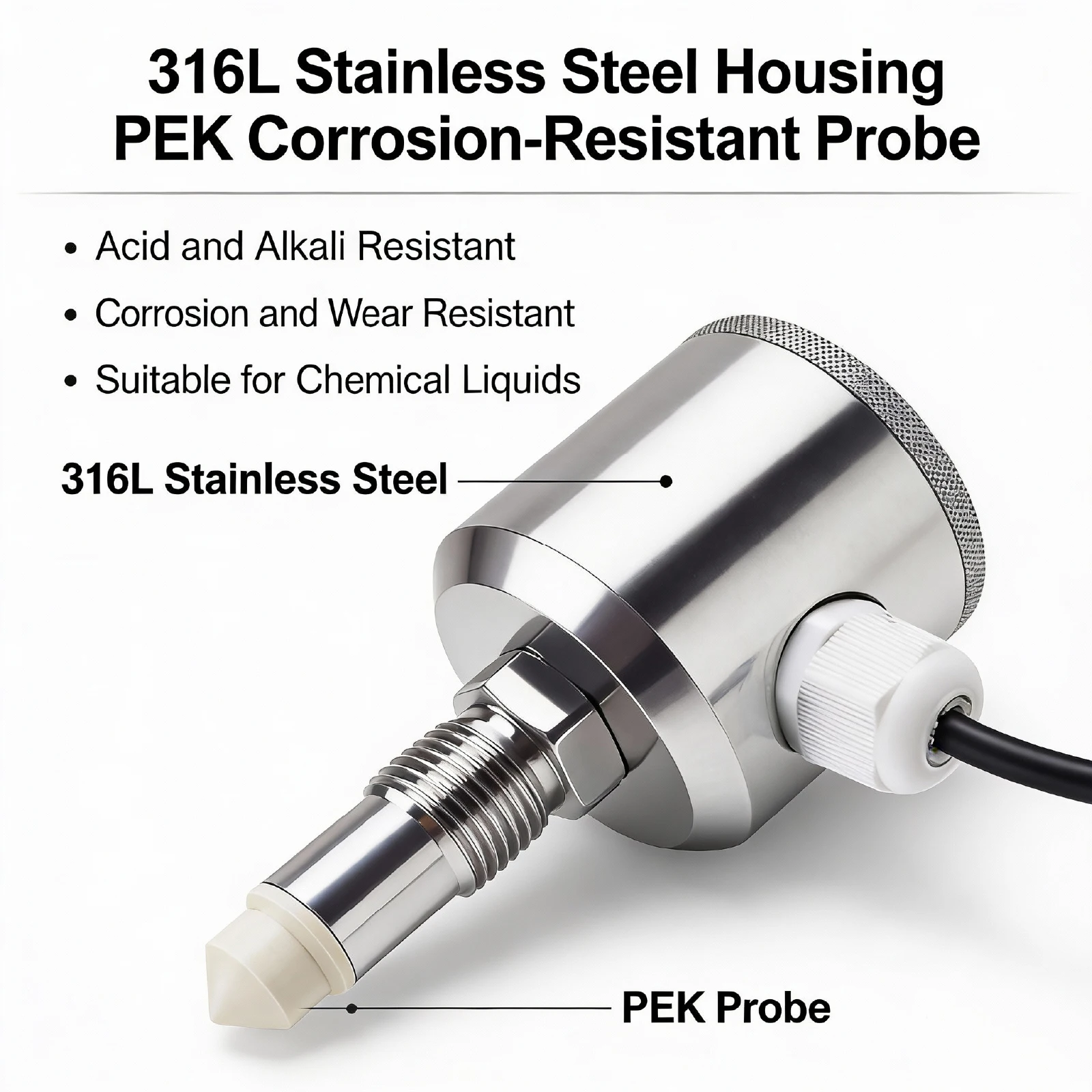 Explosion-proof Liquid Level Sensor, Waterproof 316L Stainless Steel, Chemical Liquid Level Transmitter, Industrial Use