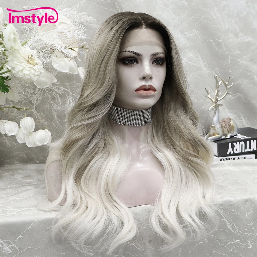 Imstyle Blonde Platinum Wig Synthetic Lace Wig Middle Part Wavy Wigs Synthetic Hair for Women Heat Resistant Daily Use