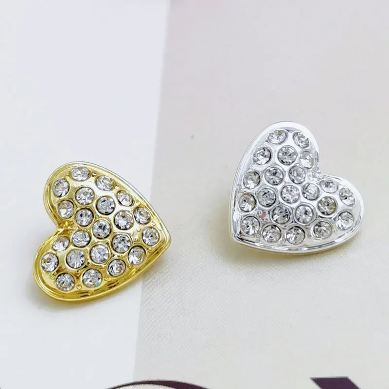 Herzförmige Strassknöpfe Gold Silber Hoher Schaft 6 Stück Bling Shabby Chic Nähen Handwerk für Bluse Kleid Hemd 15,3 mm Neu – Detail 1