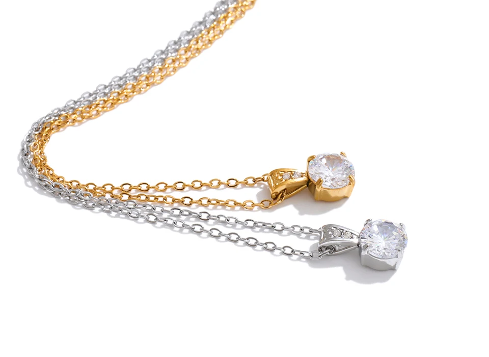 Yhpup Edelstahl-Halskette mit quadratischem Zirkonia-Anhänger für Damen, koreanischer Stil, zarter, beliebter Alltagsschmuck, Geschenk – Detail 5
