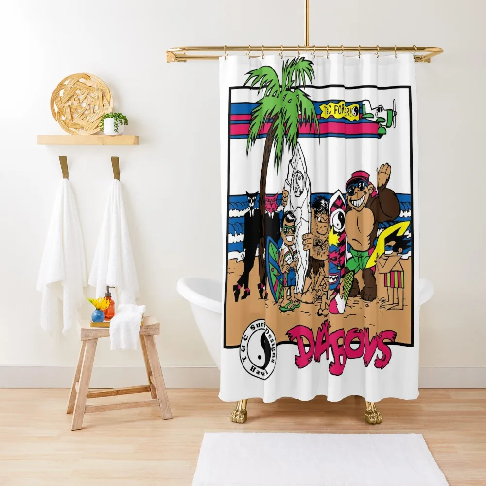 

T&C HAWAII DA BOYS TOWN AND COUNTRY SURF DESIGNS APE SURFING JOE COOL TIKI SURFERS PRIMAL URGES Shower Curtain
