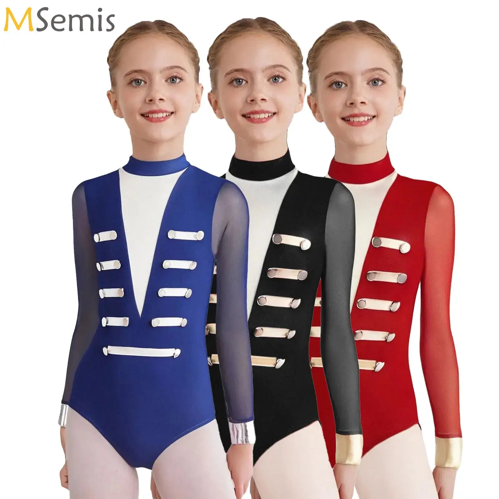 

Kids Girls Ballet Dance Bodysuit Acrobatics Rhythmic Gymnastics Leotards Jumpsuit Long Sleeve Figure Skating Performance Costume