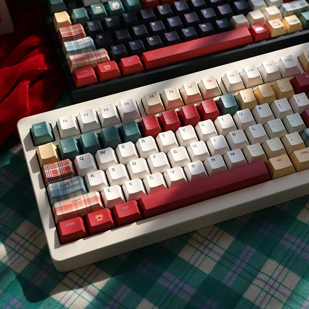 Retro Christmas Keycaps Simple Classic Color Red And Green Mechanical Keyboard Pbt Sublimation Keycaps 143Keys