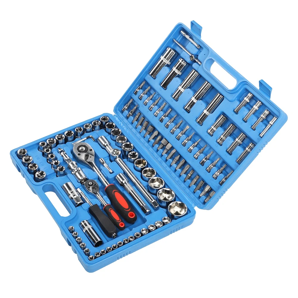 108Pcs Ratchet Wrench Socket Set 1/4in 1/2in CR40 Steel Socket Set Tool Case + Box Hand Tool Kits