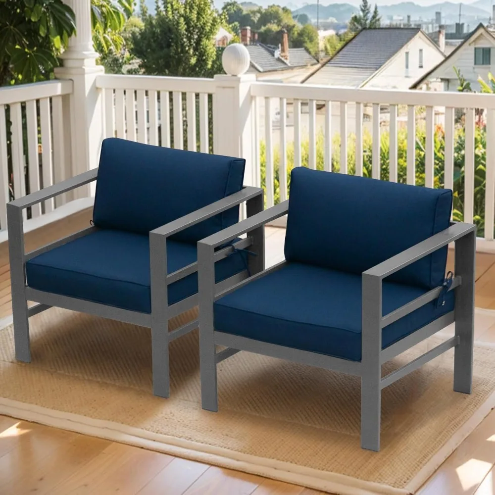 

Aluminum Outdoor Patio Armchair Set of 2, All Weather Modern Front Porch Chairs Set of 2, 2 PCS Aluminum Grey Metal Club Chair