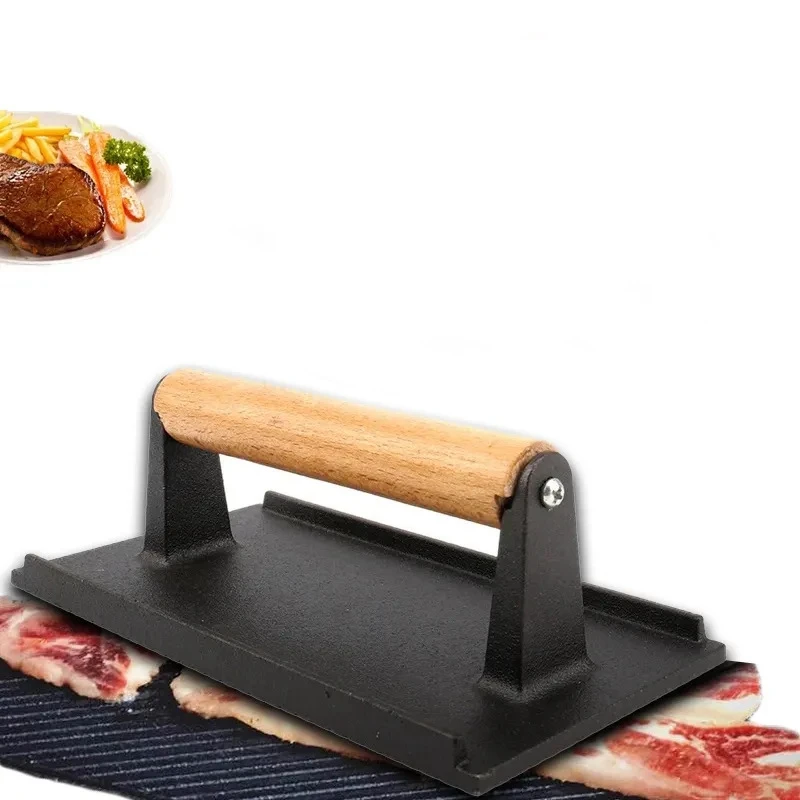 Bacon Press Grill Press Meat Press Kitchen Heavy Cast Flat Iron Steak Weight With Wooden Handle