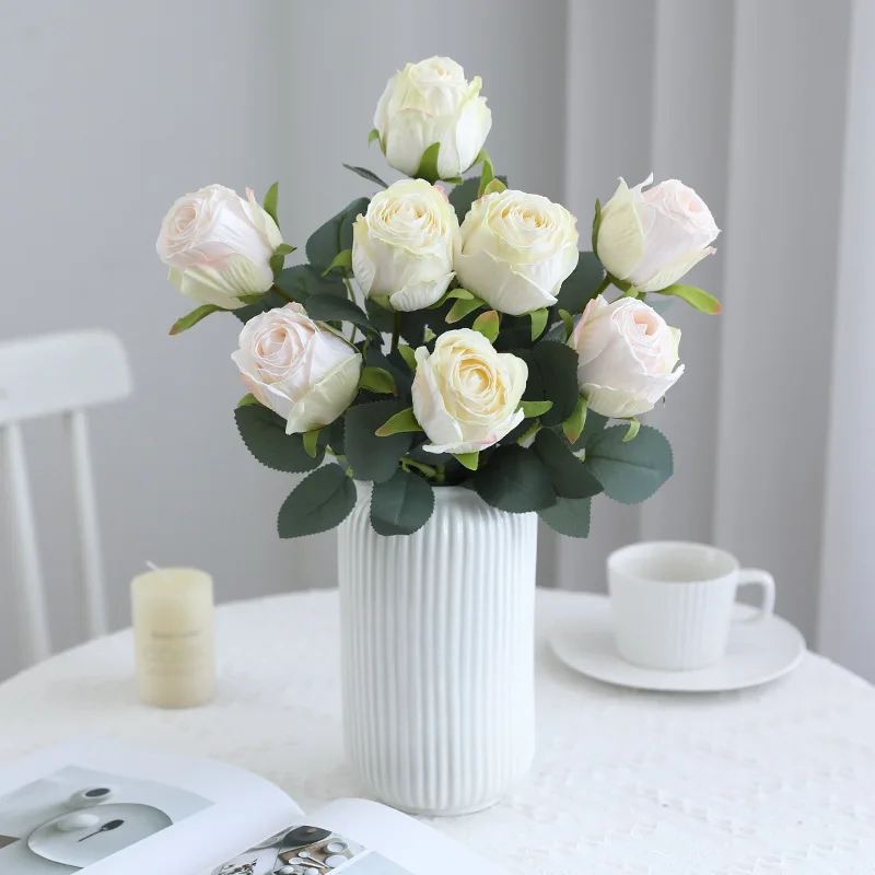 1PCS Retro Roasted Edge Rose Artificial Flower Home Decoration Fake Flower Wedding Bouquets Coke Edge Silk Rose