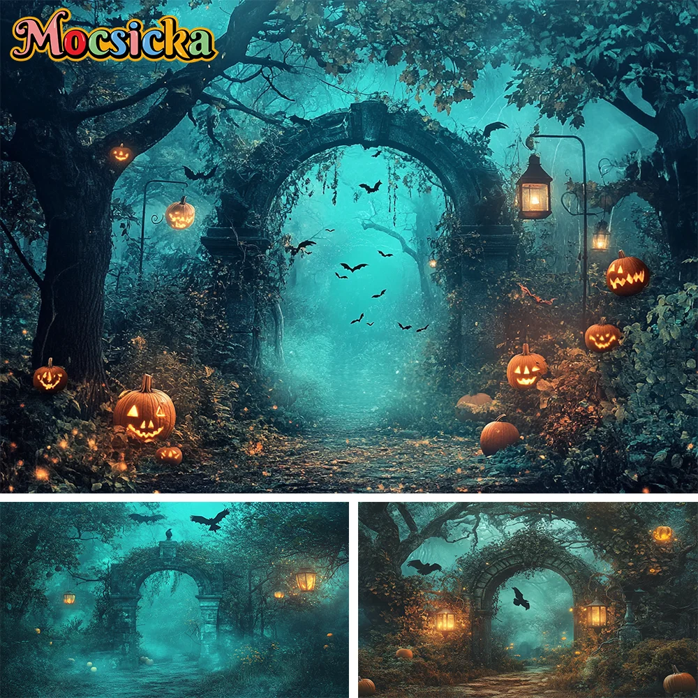 

Halloween Photography Backgrounds for Photographs Castle Horror Misty Skeletons Graveyards Halloween Party Photozone Backdrop
