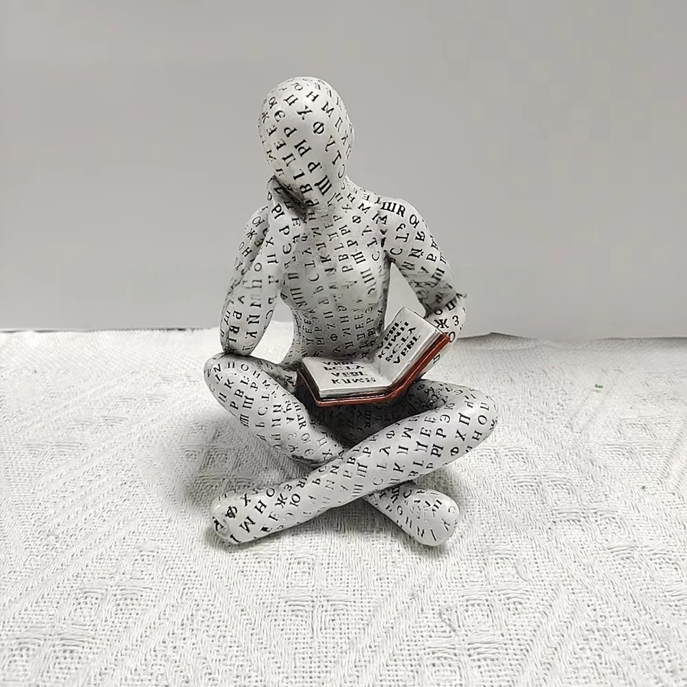 Bookshelf Decor Pulp Reading Thinker Sculpture Women Red Book Abstract Art Statue Ornaments Modern Aesthetic Figurine Accents