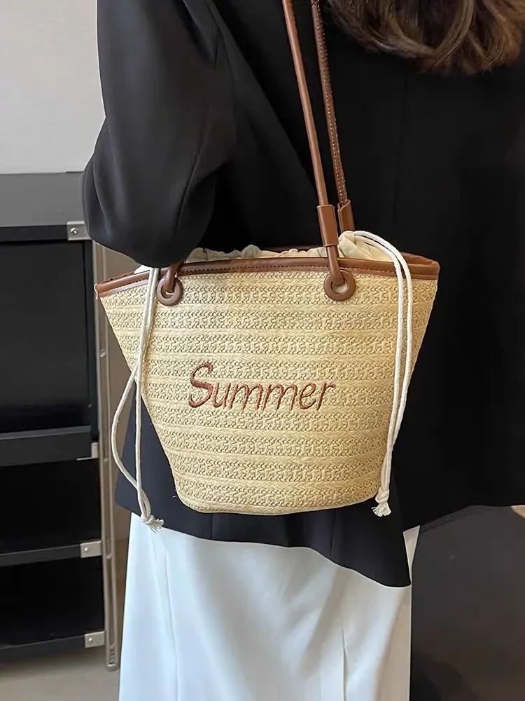 Bolso tejido de hierba francesa, paquete de vacaciones de playa, bolso de un hombro, Popular, Ins, Verano