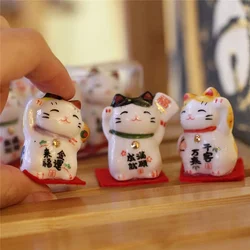 Pack of 3 Pieces Mini Ceramic Lucky Fortune Cat, Desktop Car Decoration Figurines Cute Kitten Maneki Neko Ornament 1.3 Inch Tall