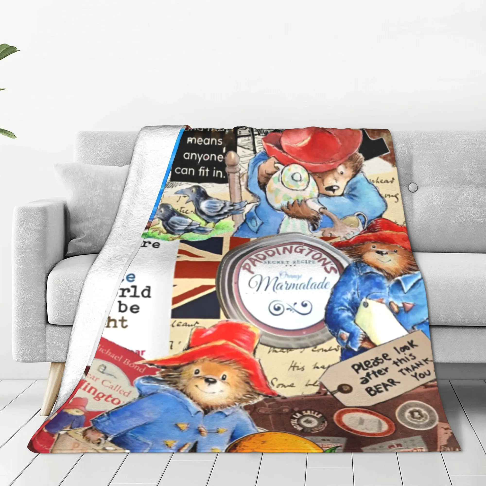 영국 패딩턴 다크 브라운 곰 담요, 귀여운 영화 만화 봉제 담요, 멋진 따뜻한 던지기 담요, 침실용 사계절 자동차
