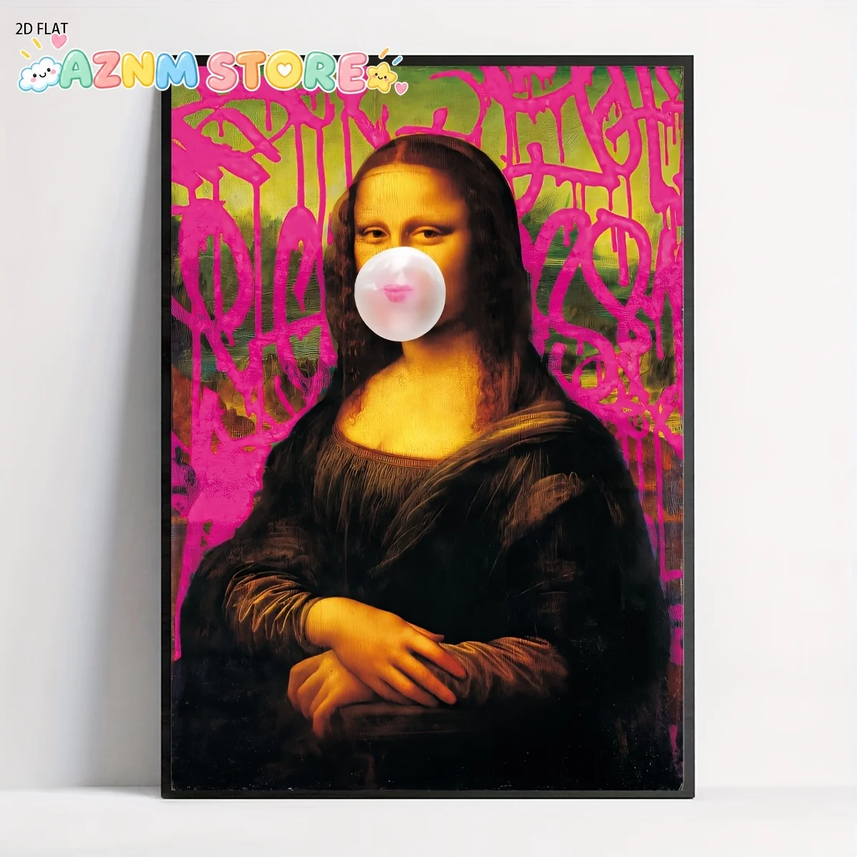 2D Flat, 2D Flat, 1pc Vintage Pop Wall Art Featuring The Mona Lisa Blowing Bubbles, Perfect for Decorating Bedrooms, Living R