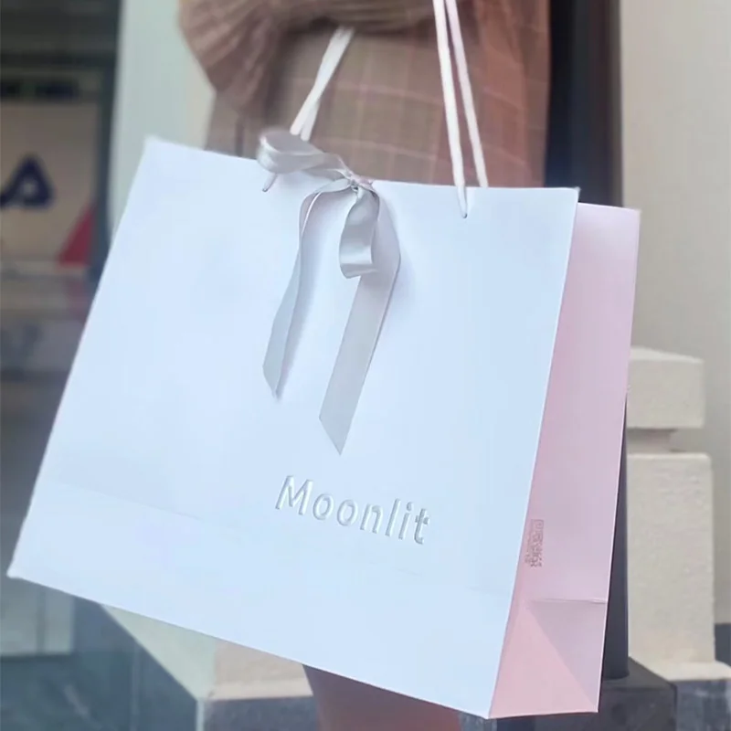 حقيبة ورقية مخصصة بفيونكة لمتاجر الملابس ، حقيبة حمل عالية الجودة ، من من من من من من من الورقي ، من من من الورقي