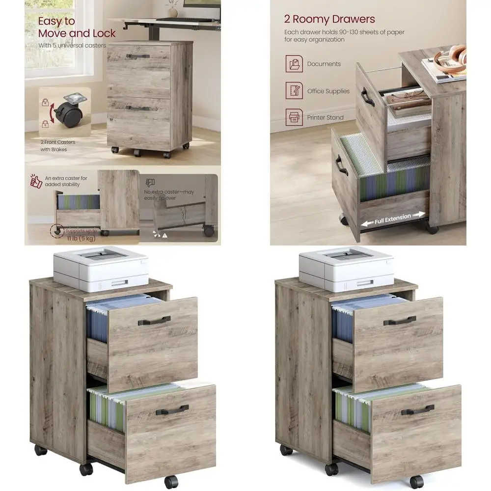 

Compact Rolling File Cabinet for Home Office, A4/Letter-Size, 15.7x16.5x27.6, Heather Grey UOFC040LK02S