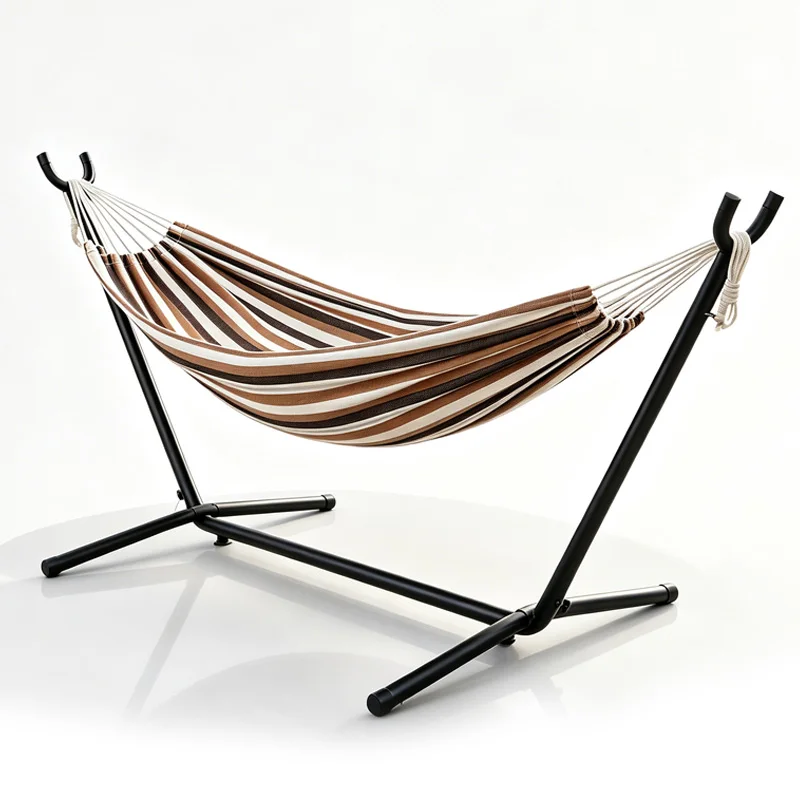 Collapsible Steel-Frame Striped Hammock—Outdoor/Indoor Hammock with a Sturdy Steel Frame, Perfect for Camping, Patios, Balconies, and Backyards—Portable Hammock, Hammock with Stand, Bedroom Hammock, Living Room Hammock, Patio Hammock
