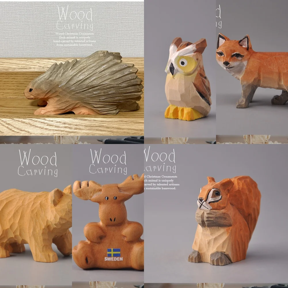 

﻿Handmade Scene Accessories Unique Collectible Cute Wooden Carving Of Owl Squirrel Elk Bear Fox Hedgehog Hand Carved Souvenir