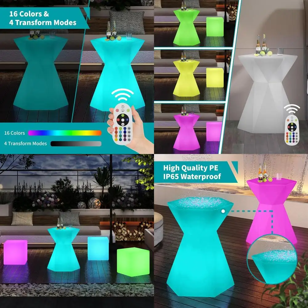 

Hexagonal LED Bar Table with 16 RGB Color-Changing Lights and Remote Control, Waterproof Rechargeable for Night and Party Use
