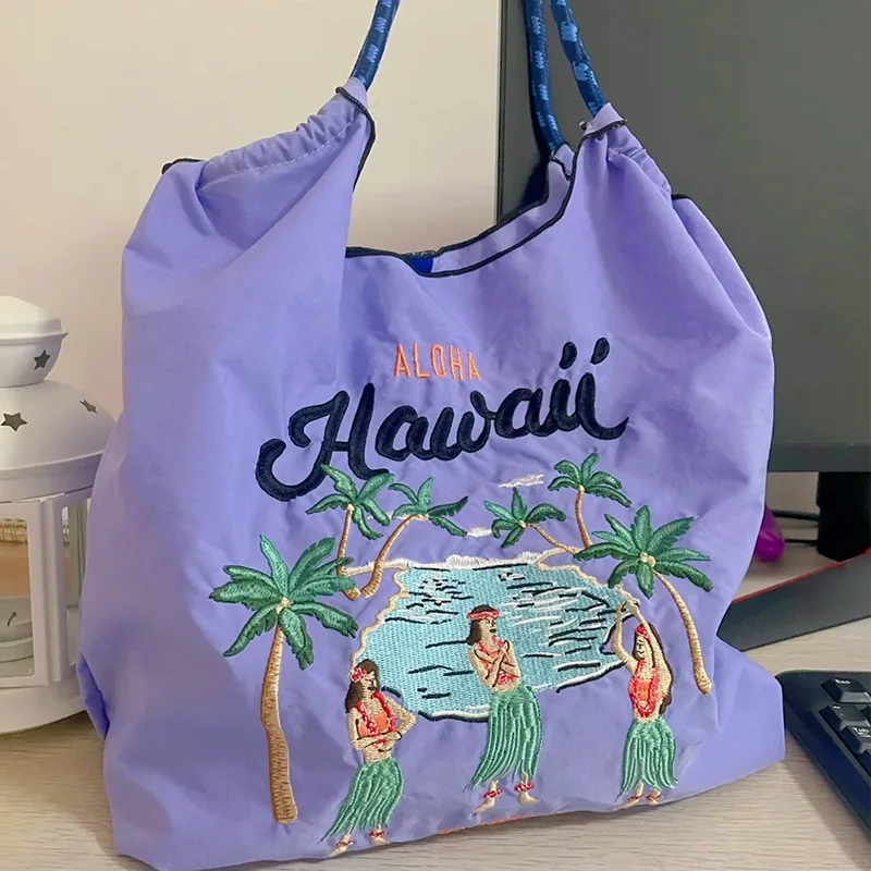 

Brands Rope Handle Tote Designer Embroidery Nylon Women's Handbags Hawaiian Cake Shoulder Bags for Women 2022 Large Eco Bag Chic