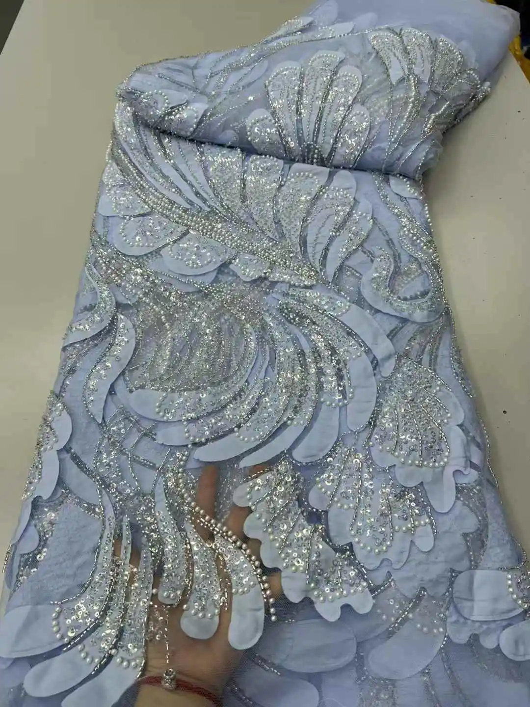 Luxury Unique African Lace Fabric 2025 Sequins Beaded Embroidery Groom Nigerian Bridal High Quality French Tulle Lace ZX-63007