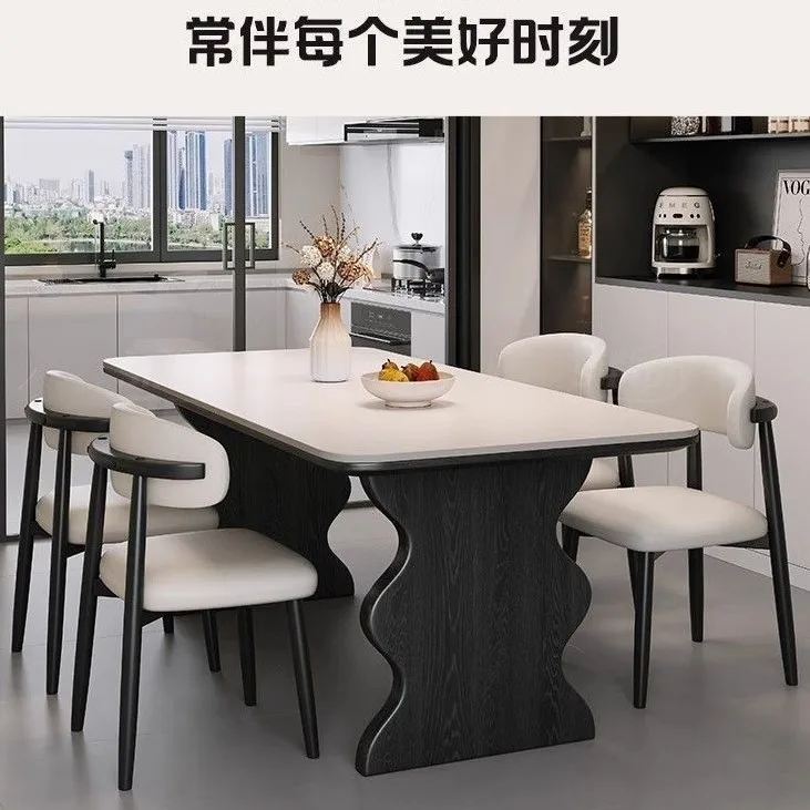 Mid-style solid wood dining table and chairs, new light luxury and simple modern home small apartment black slate dining table