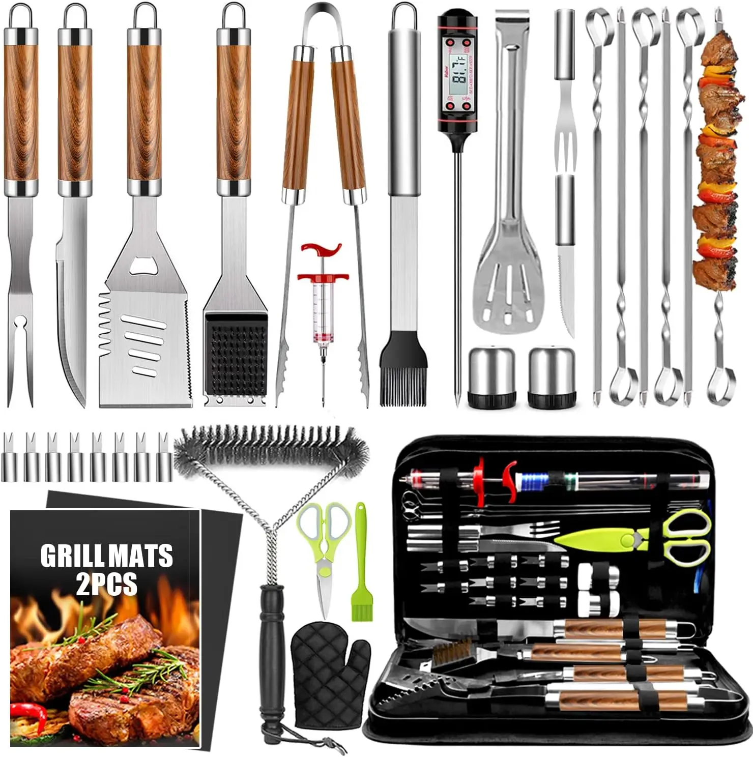 

34Pcs Grill Accessories Grilling Gifts for Men, 16 Inches Heavy Duty BBQ Accessories, Stainless Steel BBQ Tools with The
