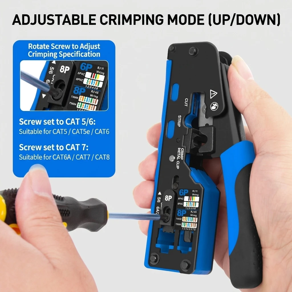 YGTITAN Network Crimper Pliers with Telephone Plug Dies 6P 8P Wire Cutter Stripper Multi Purpose Hand Tool