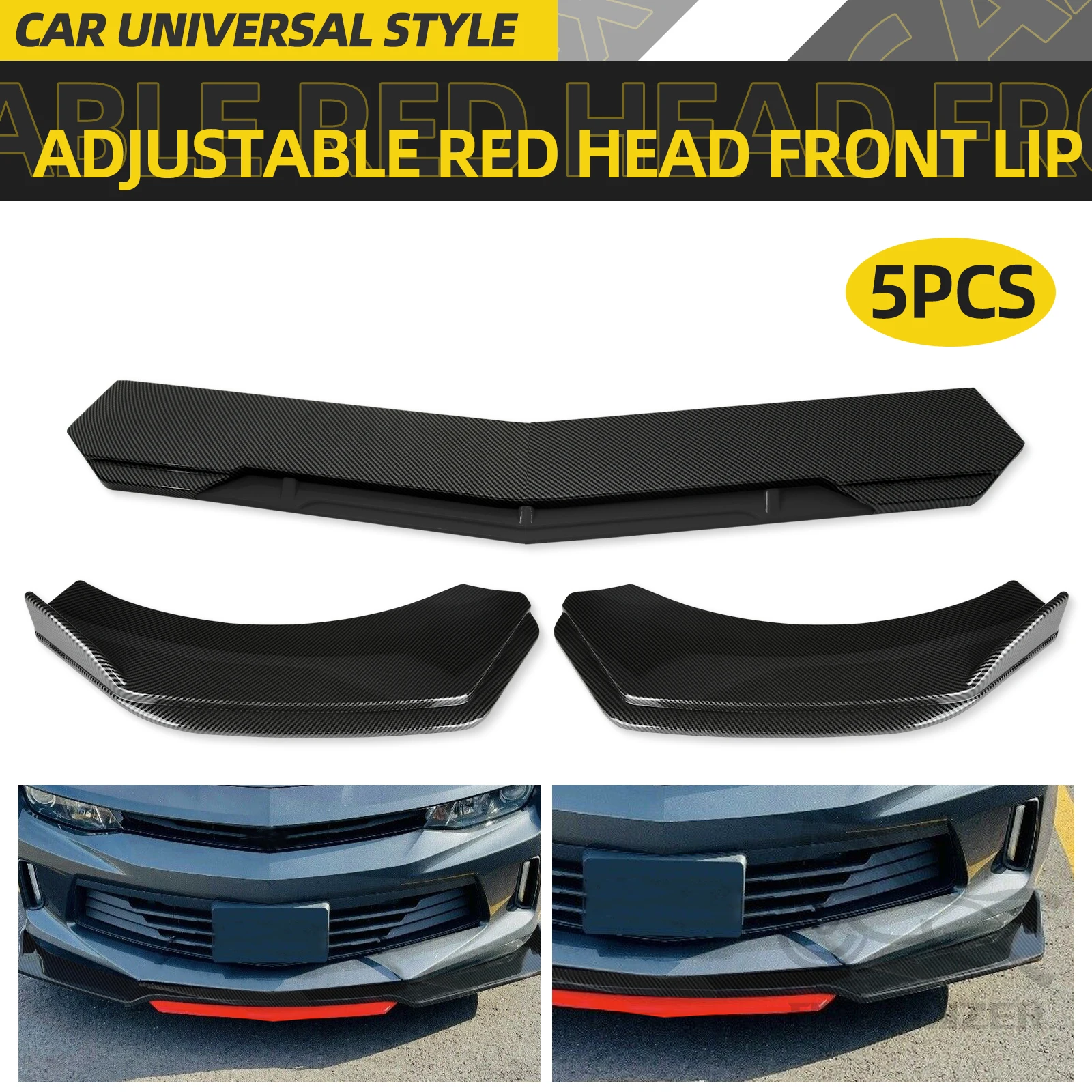 

5PCS Universal Car Front Bumper Lip Body Kit Spoiler Canard Splitter Diffuser Carbon Fiber Front Bumper Cover Lip Front Spoiler