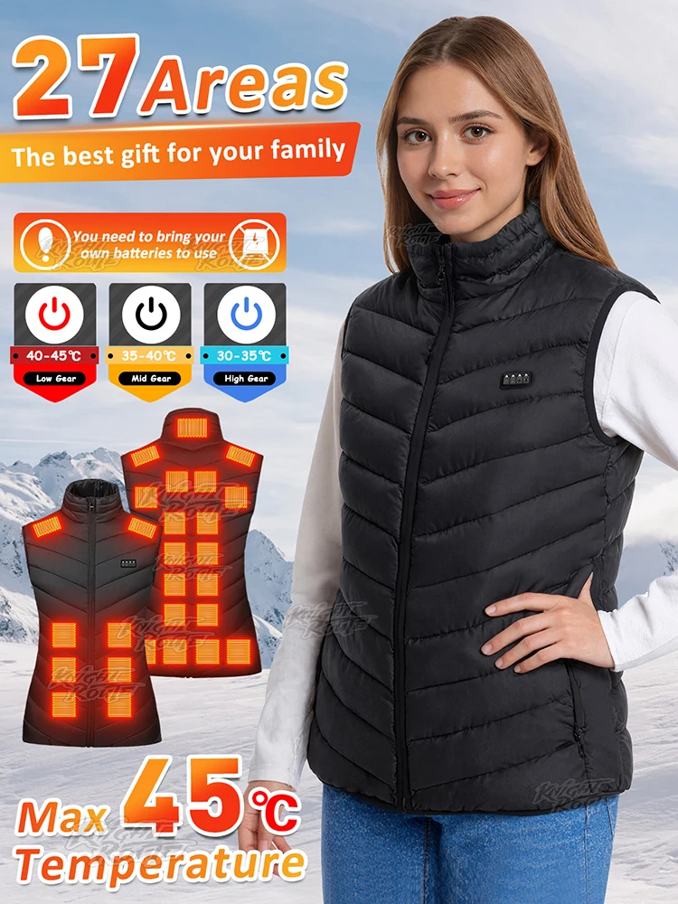 Gilet chauffant intelligent pour femme, chaleur 27/15/2 zones, 4 commandes, 3 niveaux de chaleur jusqu'à 45 Celsius maximum pour les déplacements en hiver/cadeaux de vacances