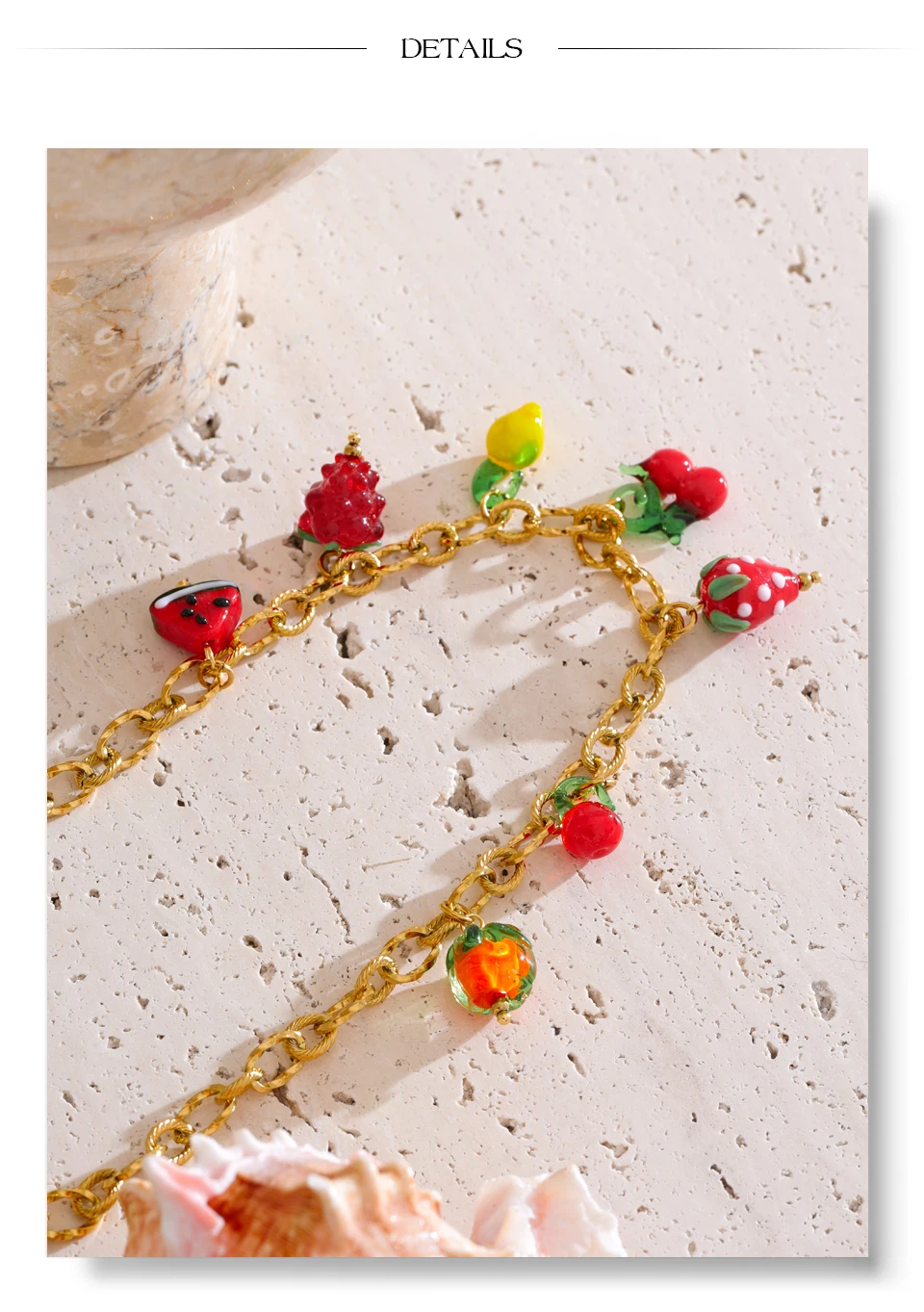 Yhpup Sweet Spring Summer Colored Glaze Fruit Charm Anhänger-Halskette, goldfarben, Edelstahl, trendiger Schmuck – Detail 15
