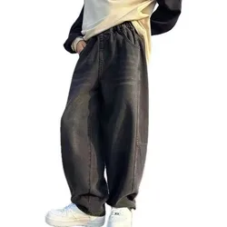 2025 Spring Big Boy Black Jeans Denim Pants Kids Casual Wide Straight Jeans Elegant Child Denim Trousers 5 6 7 8 9 10 11 12 14 Y