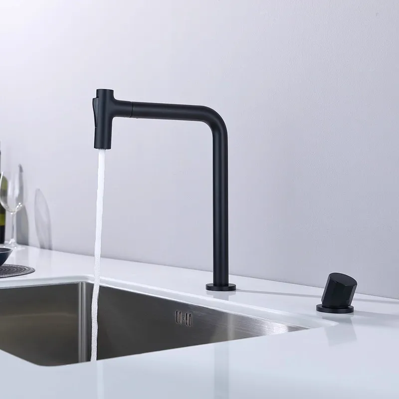 

Tuqiu 2-hole pull-out Tall basin faucet cold and hot widespread Pull Out Bathroom Faucet rotating gun gray wash basin Faucet