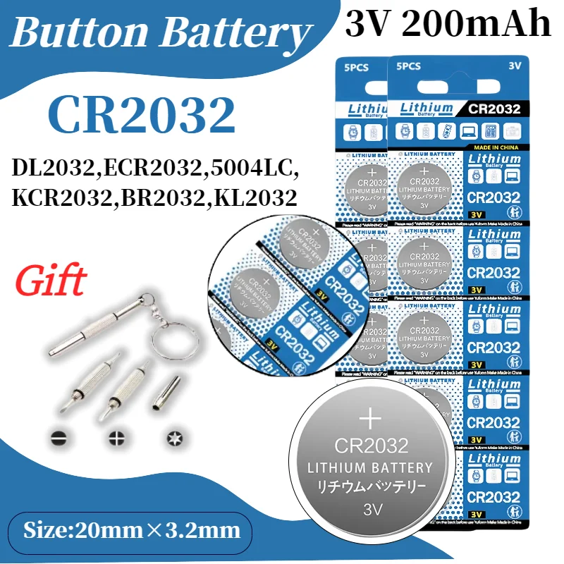

Original 3V CR2032 Lithium Battery 200mAh DL2032 ECR2032 for Car Key Fob Watch Remote Control Calculator Toys Button Cell