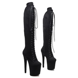 Leecabe 20CM/8inch  Black color suede   Pole dancing shoes High Heel platform Boots Pole Dance boots