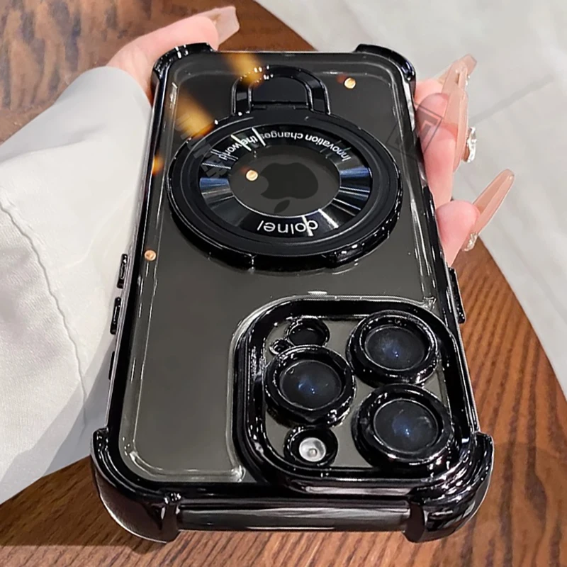 Funda con soporte magnético chapado de lujo a prueba de golpes para iPhone 16 15 14 13 12 11 17 Pro Max Plus para Magsafe con cubierta de soporte