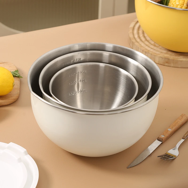 304 Stainless Steel Salad Mixing Bowl with Lid Kitchen Egg Dough Stirring Basin Fruit Vegetable Storage Bowls for Baking Cooking