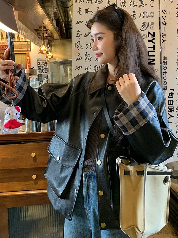 bla-col-a-carreaux-episse-en-cuir-pu-jaet-femmes-automne-doux-cool-vetements-de-travail-design-sens-manteau-haut-trajet-sle-coupe-ample