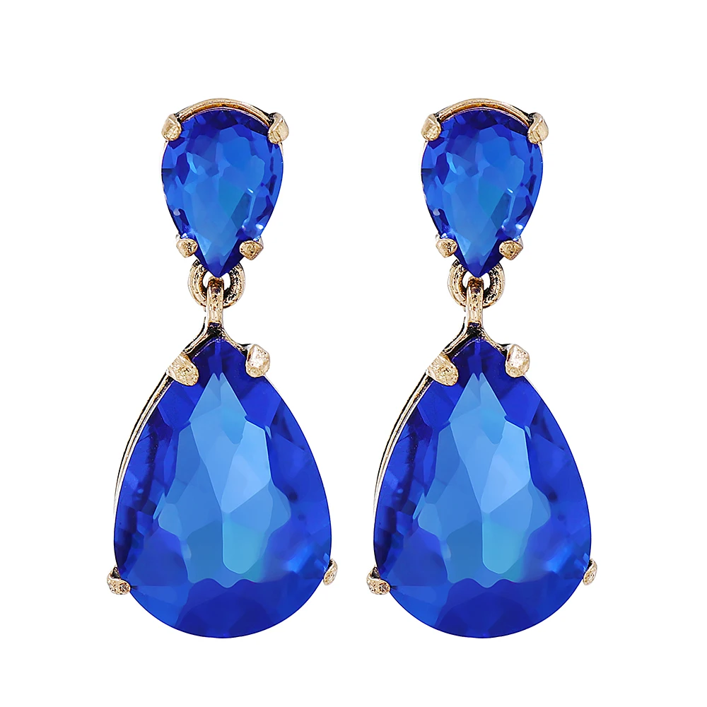 Anting Berlian Imitasi Biru Kristal Lucu Baru Wanita Populer Gaya Eropa Perhiasan Pesta Korea Hadiah Geometris Grosir Pendientes