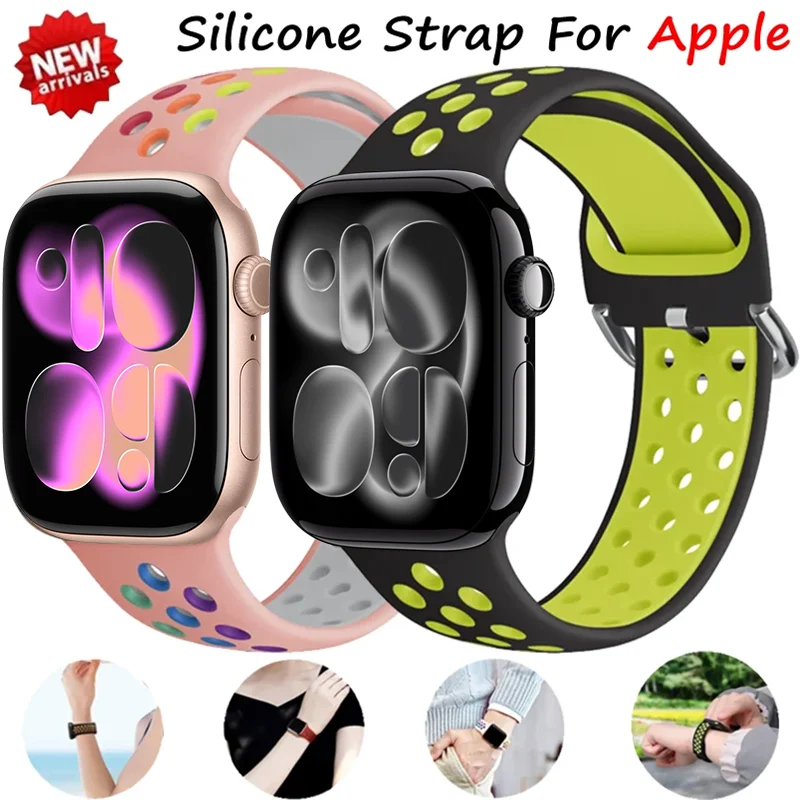 Silikonarmband für Apple Watch Ultra 3 10 9 8 7 6 5 4 SE Sportliches, atmungsaktives Armband für iWatch 46mm 42mm 49mm 45mm 44mm 40/41mm