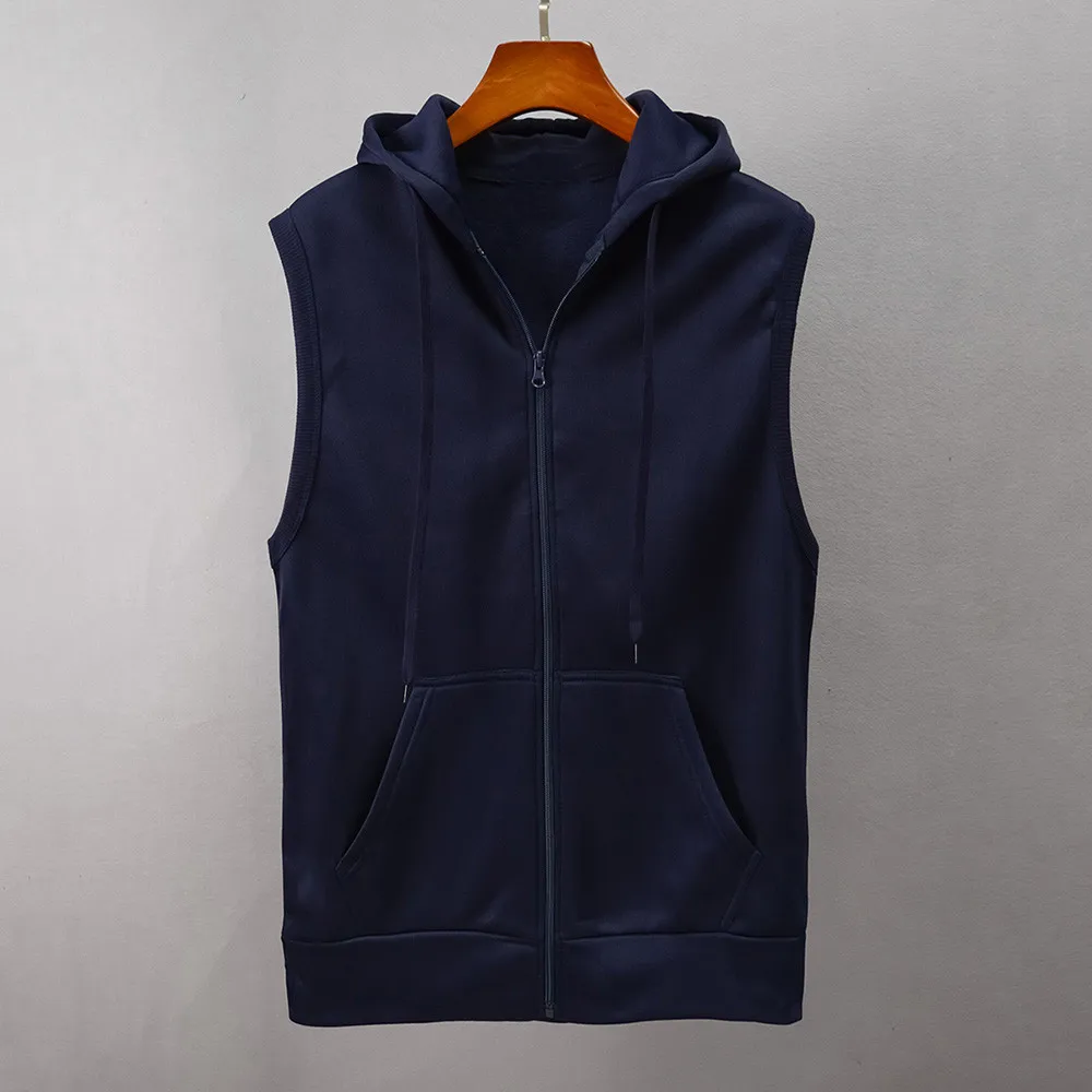 Simple Solid Hooded Waistcoat Slim Jacket Blouse Tops Shirt Personality High Quality Comfy Vest 2024 Fashion Men Sleeveless Coat