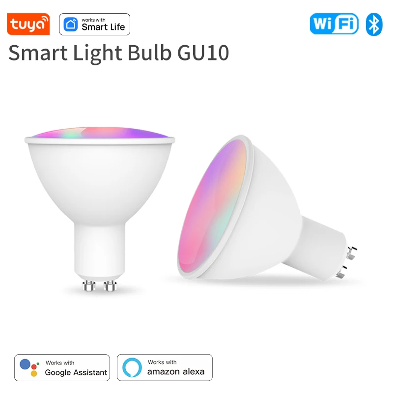 Tuya Smart LED Lamp Bulbs WiFi GU10 Small Spotlights RGB C+W White Dimmable Lamps Smart Life APP Control Light Bulbs Voice Alexa