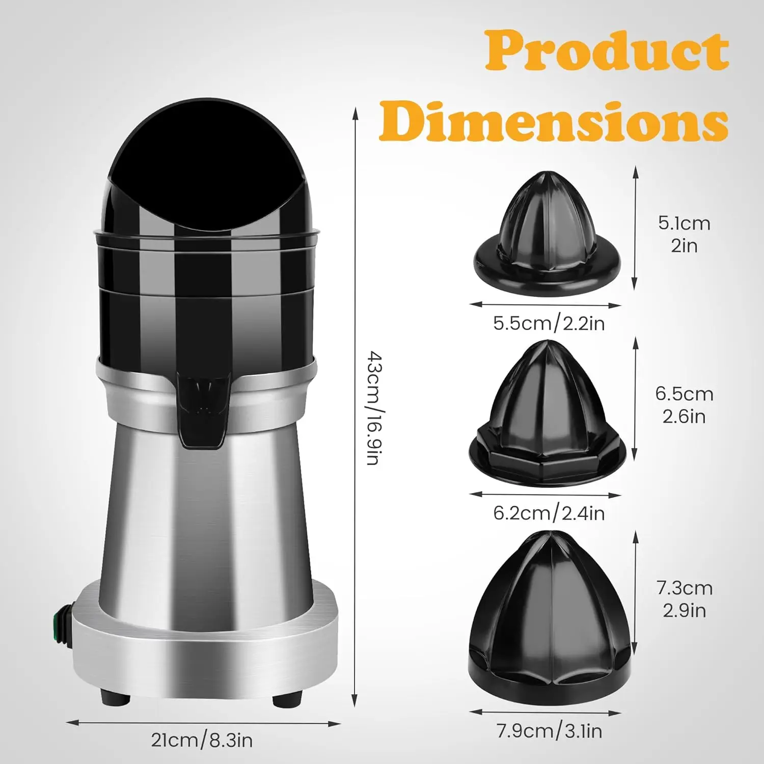 عصارة حمضيات كهربائية تجارية من الفولاذ المقاوم للصدأ - 120 فولت، 1400 دورة في الدقيقة