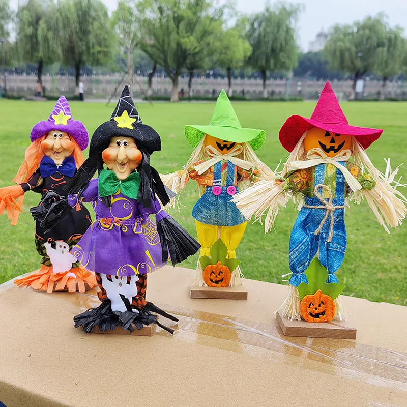 

2PCS Halloween Small Ornaments Wizard Pumpkin Ghost Scarecrow Decoration Props Doll Doll Witch Ghost Festival Home Decor Party