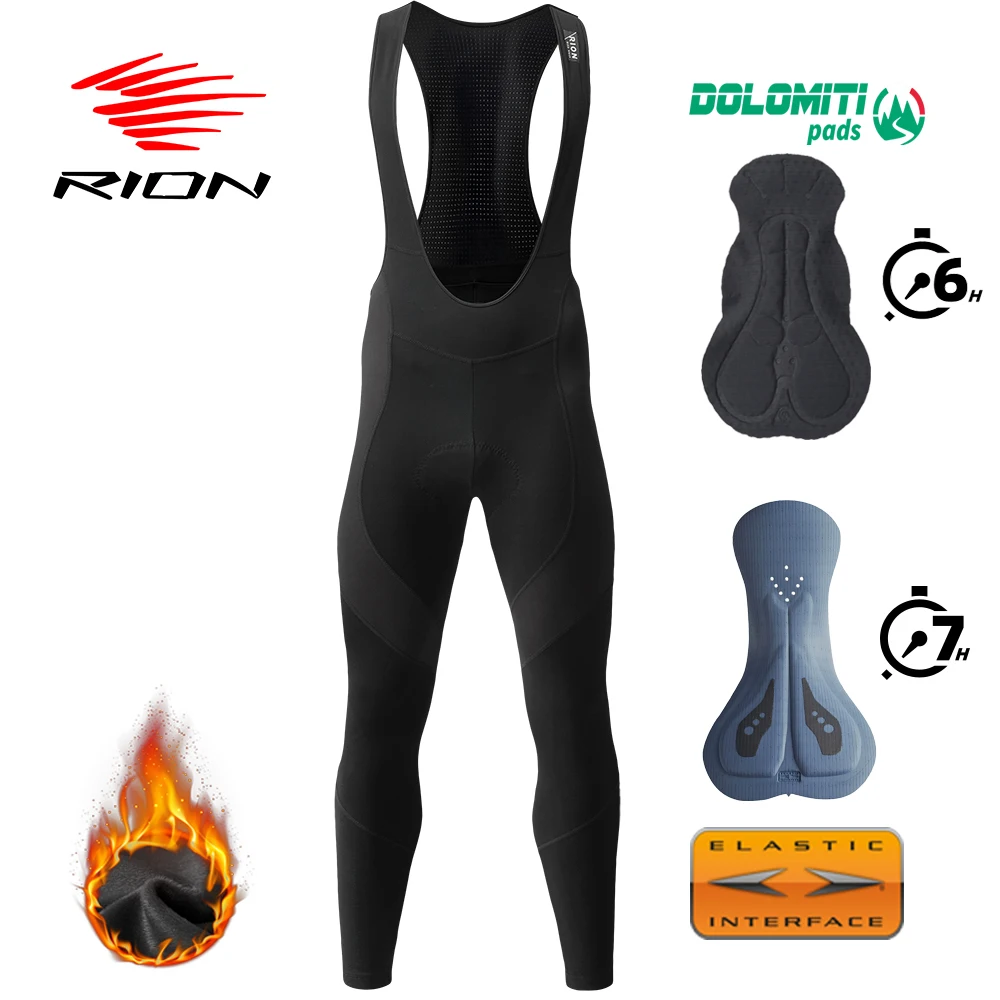 RION Cycling Pants Men Winter Thermal Bicycle Long Trousers MTB Clothes Bike Bib Tights Mountain Bike Padded Bibs 6H 7H 0°-15℃