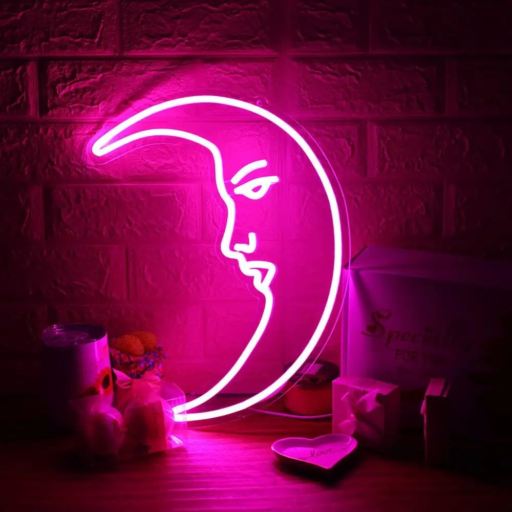1-teiliges Neonschild „Lächelnder Mond“, USB-betrieben, für Schlafzimmer, Herren, Höhlendekoration, Neon-Mondschild, verwendet für Bar-Party-Wanddekoration